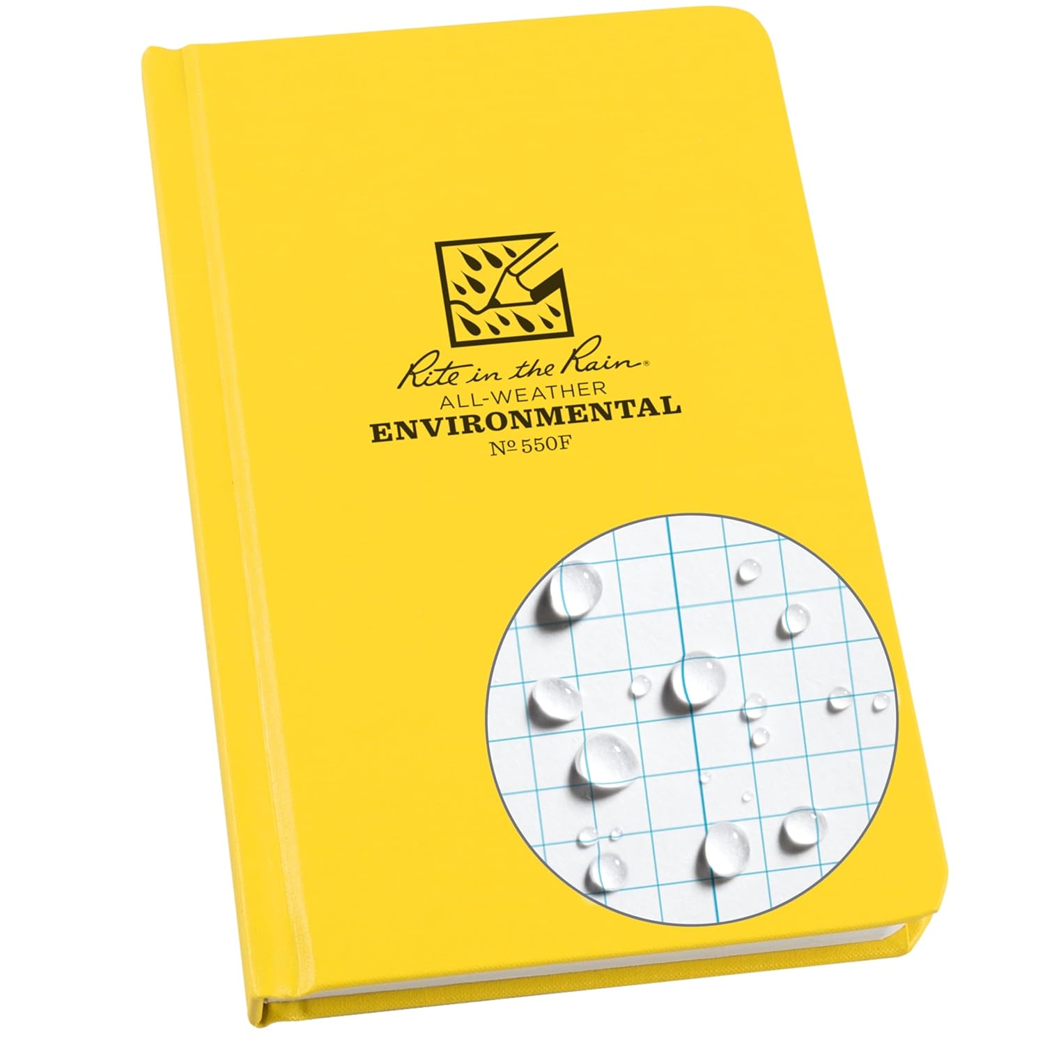 Rite in the Rain Weatherproof Hard Cover Notebook, 4.75" x 7.5", Yellow Cover, Environmental Pattern (No. 550F)