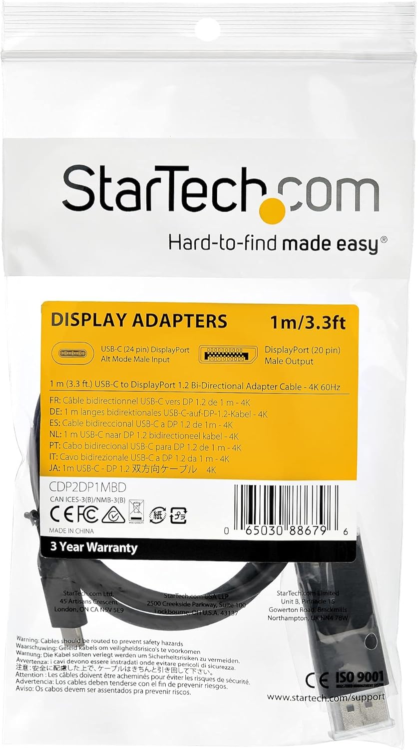 StarTech.com USB-C to DisplayPort 1.2 Cable - Bidirectional 4K 60Hz