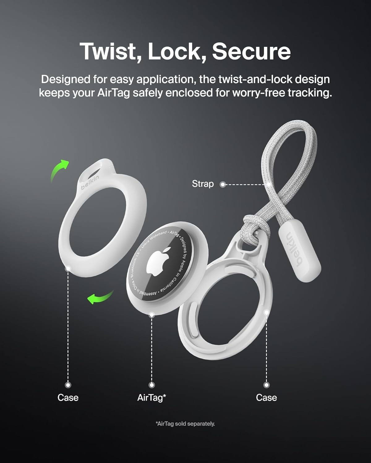 Belkin Apple AirTag Secure Holder - Protective Case & Keychain