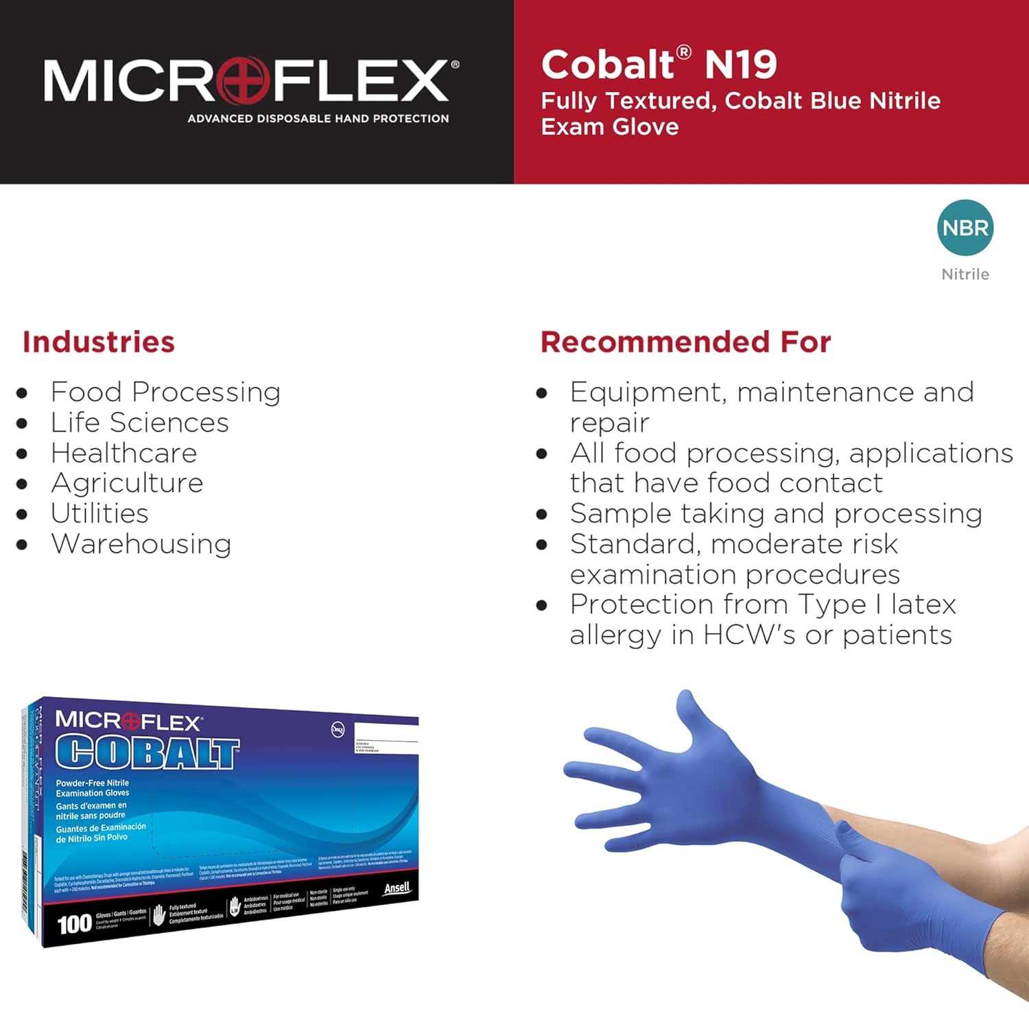 Disposable Gloves: Series Microflex Cobalt, Size Medium, 3.9 mil, Not Coated, Nitrile, General Purpose Grade, Powder-Free, No