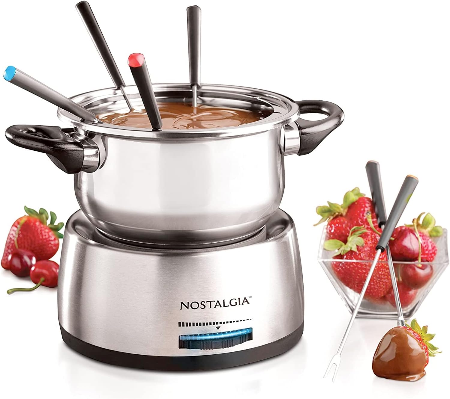 Nostalgia 6-Cup Electric Fondue Pot Set for Cheese & Chocolate - 6 Color-Coded Forks