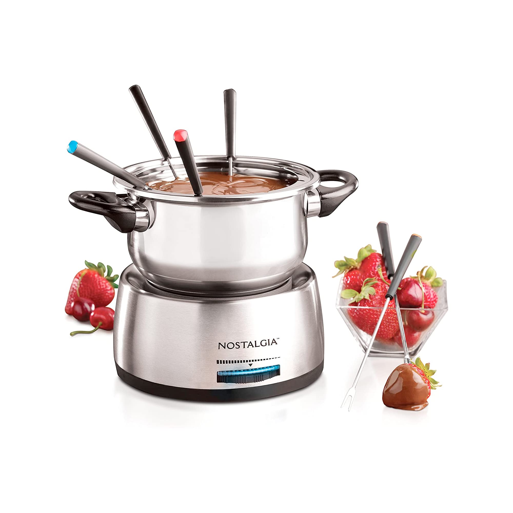 Nostalgia 6-Cup Electric Fondue Pot Set for Cheese & Chocolate - 6 Color-Coded Forks