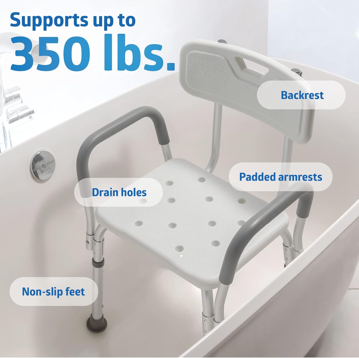 Medline Shower Chair for Inside Shower, Heavy Duty, 350 lb Capacity, Adjustable Height