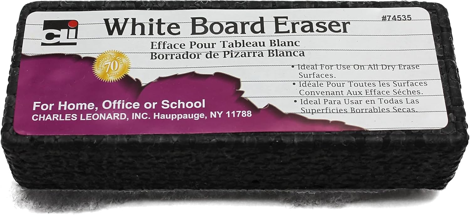 Charles Leonard Whiteboard Eraser, Felt/Foam, Gray and Black, Pack of 6