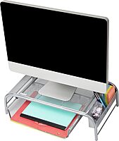 MIND READER Monitor Stand Ventilated Metal Mesh Laptop Riser and Desktop Organizer