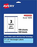 AVERY Matte White Rectangle Labels, Sure Feed Technology, 3" x 5"