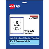 AVERY Matte White Rectangle Labels, Sure Feed Technology, 3" x 5"