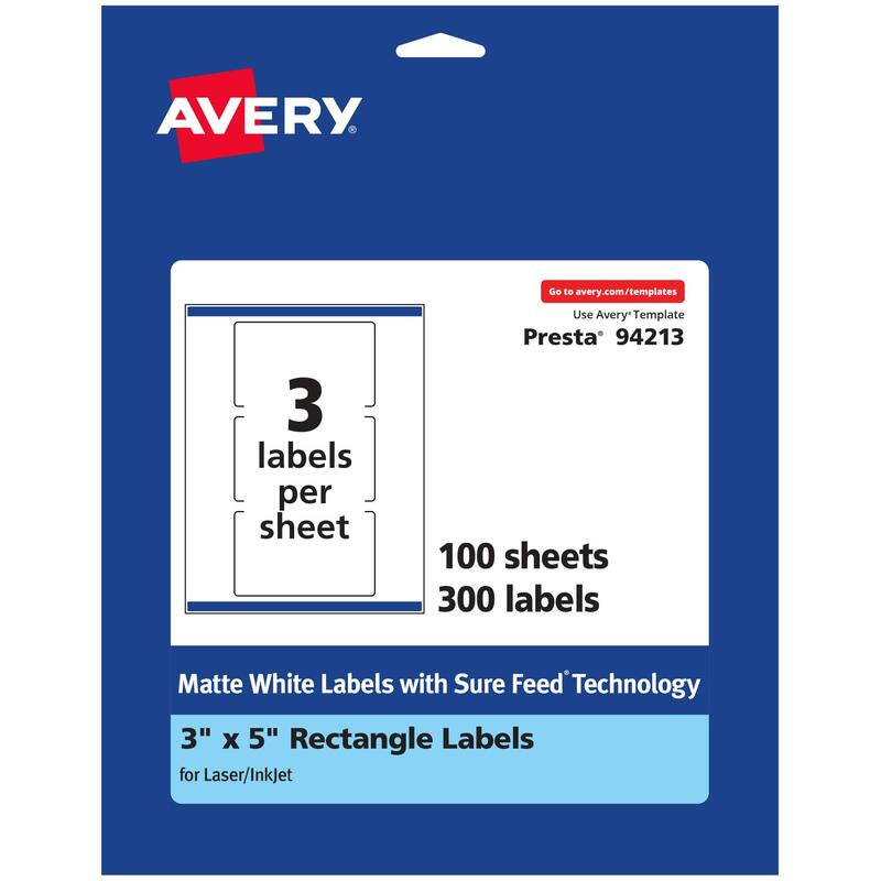 AVERY Matte White Rectangle Labels, Sure Feed Technology, 3" x 5"