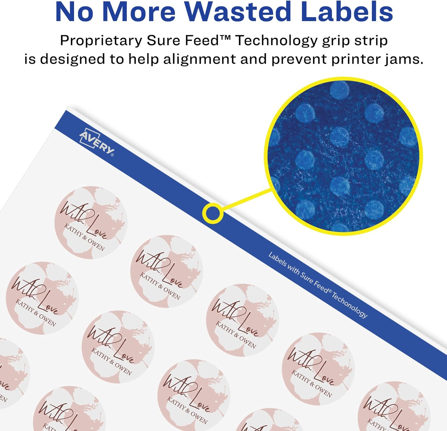 Avery Glossy White Round Labels, Sure Feed Technology, 1.25" Diameter, Print-to-The-Edge, Permanent Adhesive