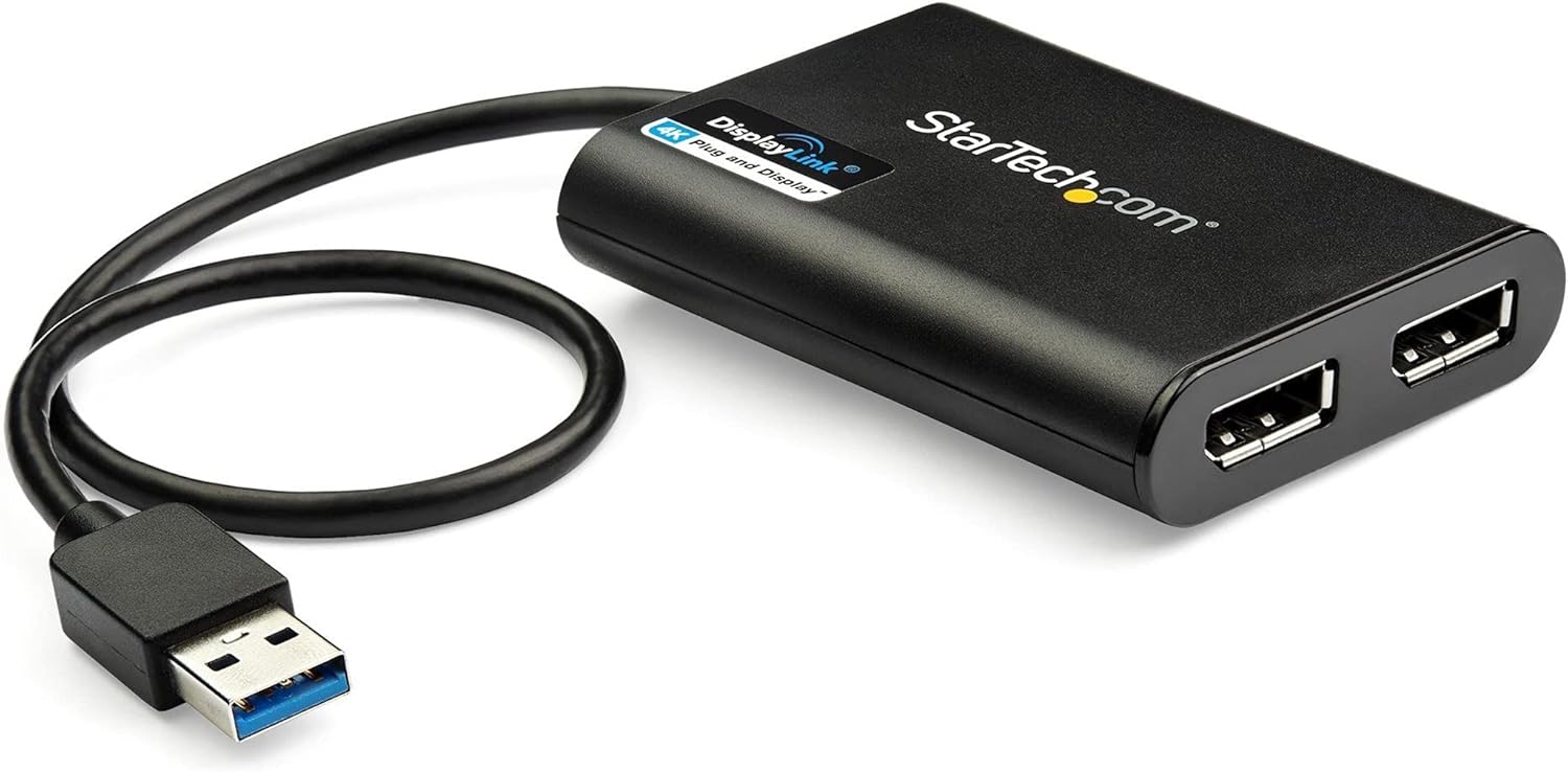 StarTech.com USB 3.0 to Dual DisplayPort Adapter 4K 60Hz (USB32DP24K60) & .com USB-C to USB Adapter - 6in