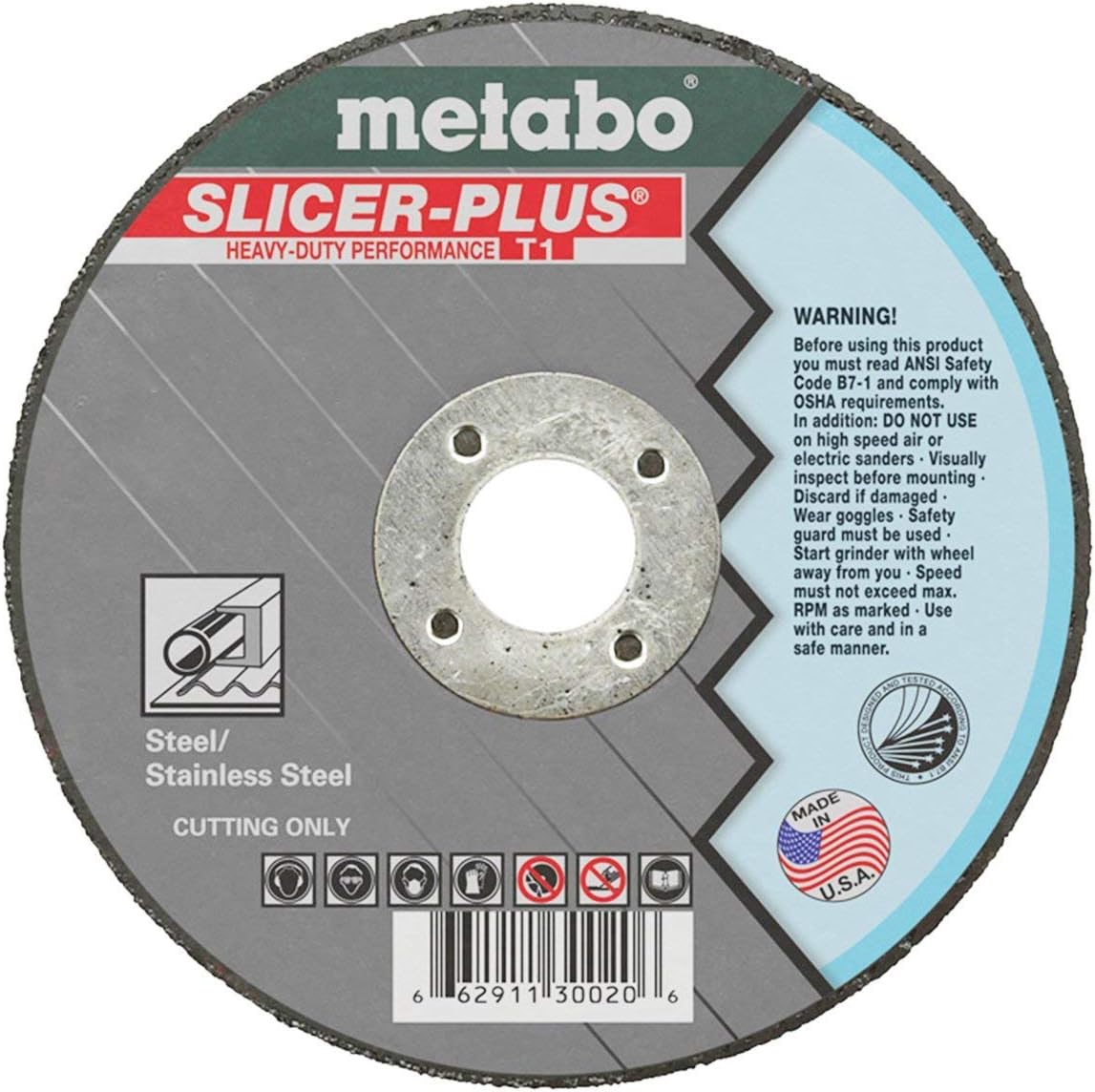 Metabo 4-1/2-inch Slicer Plus Wheel | Type 27 | 4.5" x 0.045" x 7/8" | A60TX | Zirconia Alumina | Super Performance