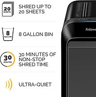 Fellowes LX190 20 Sheet P-4 Cross-Cut, Heavy Duty Paper Office Shredder, 100% Jam Proof