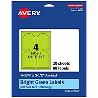 Avery Printable Arched Labels, Sure Feed Technology, 4-3/4" x 3-1/2", Bright Green, Print-to-The-Edge, Laser/Inkjet Printable