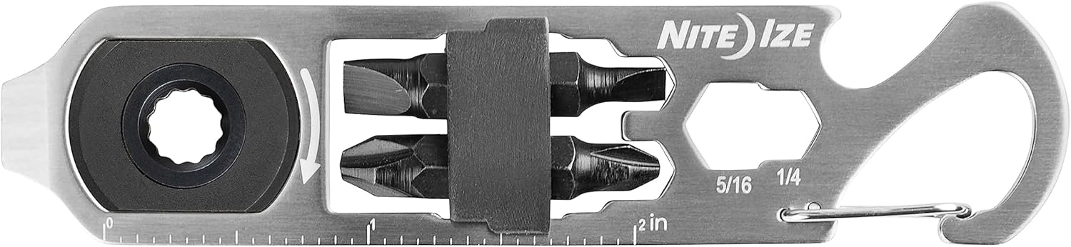 Nite Ize DoohicKey Ratchet Key Tool - Keychain Multitool with Carabiner Clip - Pocket Tool with Ruler, Bottle Opener