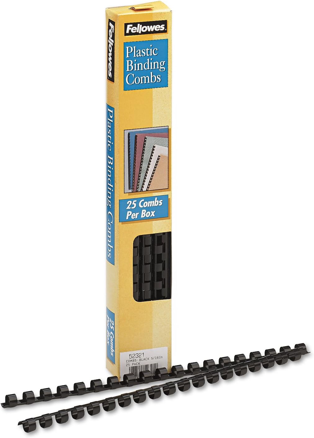 Fellowes 19-Ring Plastic Comb Binding, 0.3in x 10.8in x 0.3in, Black, Pack Of 25