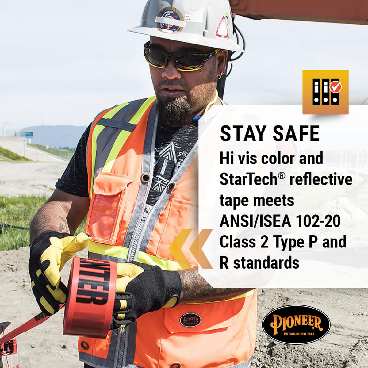 Pioneer Safety Vest for Men – Hi Vis Reflective, Mesh Back, 12 Pockets, Zipper for Surveyor Work