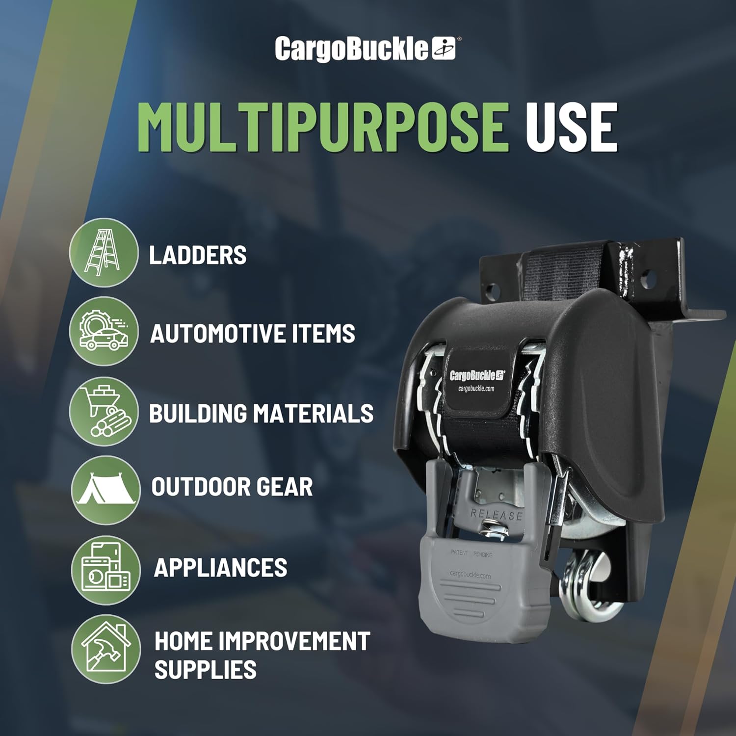 CargoBuckle F18816 Ladder Rack Tie-Down System, Square Mount Self Retracting Ratchet Straps for Trucks