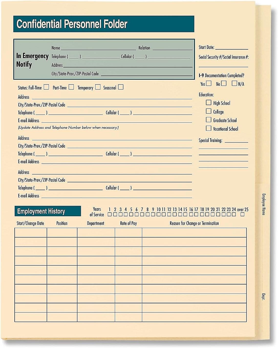 1-Part Personnel Folder, 25/Pack (A223)