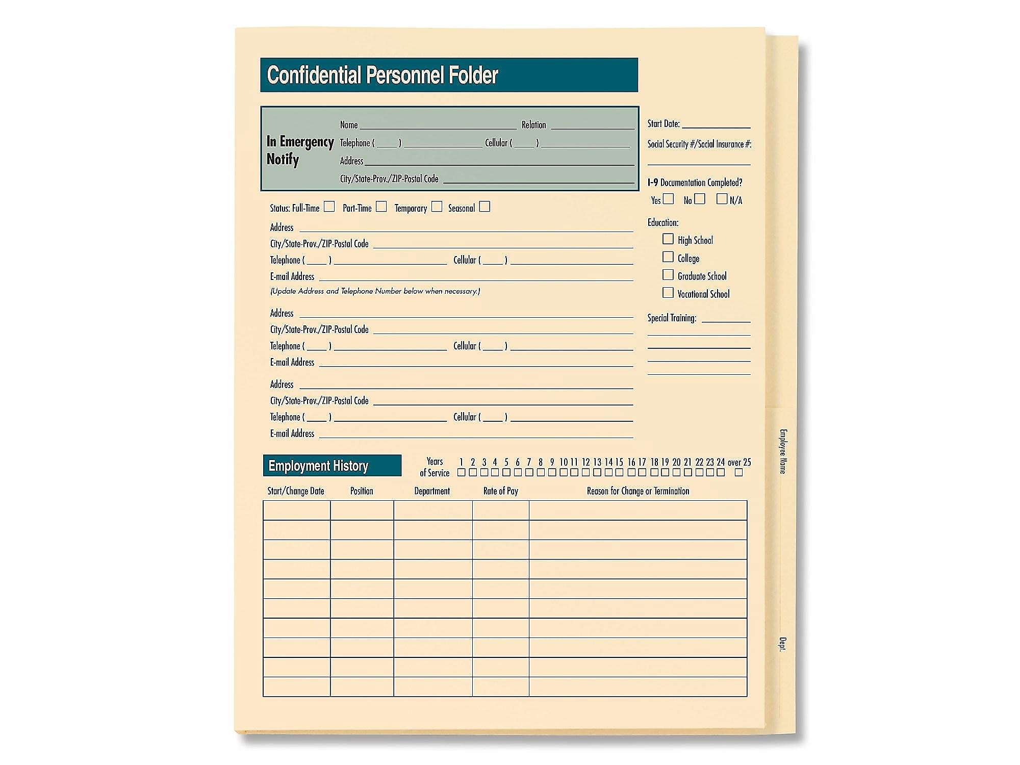 1-Part Personnel Folder, 25/Pack (A223)