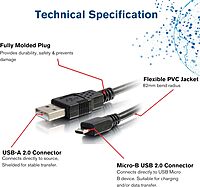 C2G Legrand USB A to B Cable, Male to Male USB Cable, Micro USB Cable, 1 Meters (3.28 Foot) Data Transfer Cable, Black USB Cord, 1 Count, C2G 27364