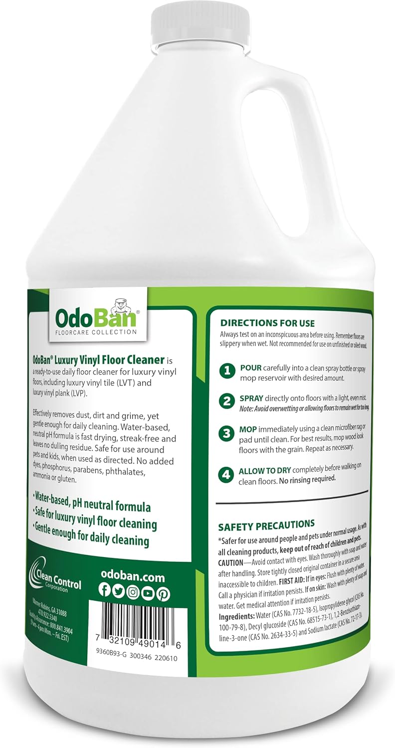 OdoBan Ready-to-Use Luxury Vinyl Floor Cleaner, Streak Free and Neutral PH Formula, 1 Gallon, Scentless 128 Fl Oz (Pack of 1)