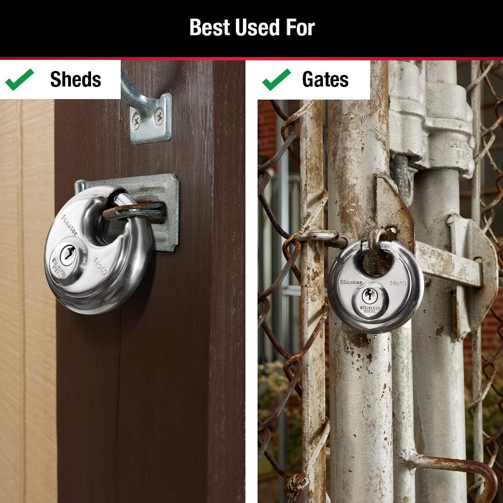 Master Lock 40KADPF Round Padlock with Shielded Shackle, Stainless Steel