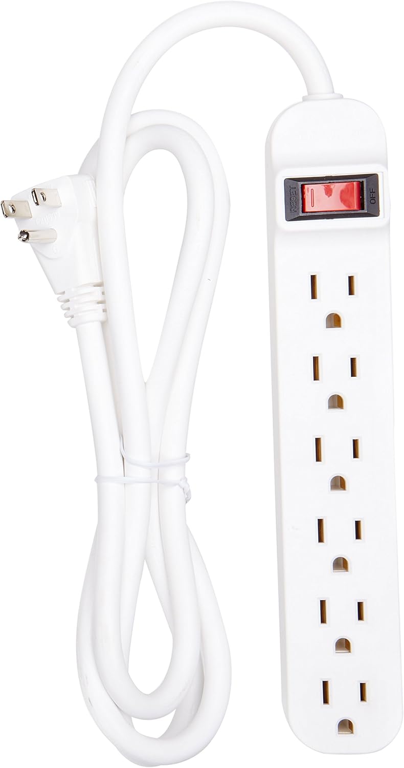 Belkin 6 Outlet Power Strip - 5 foot cord - White - 6 x AC Power - 5 ft Cord - 24 A Current - 125 V AC Voltage - 1875 W