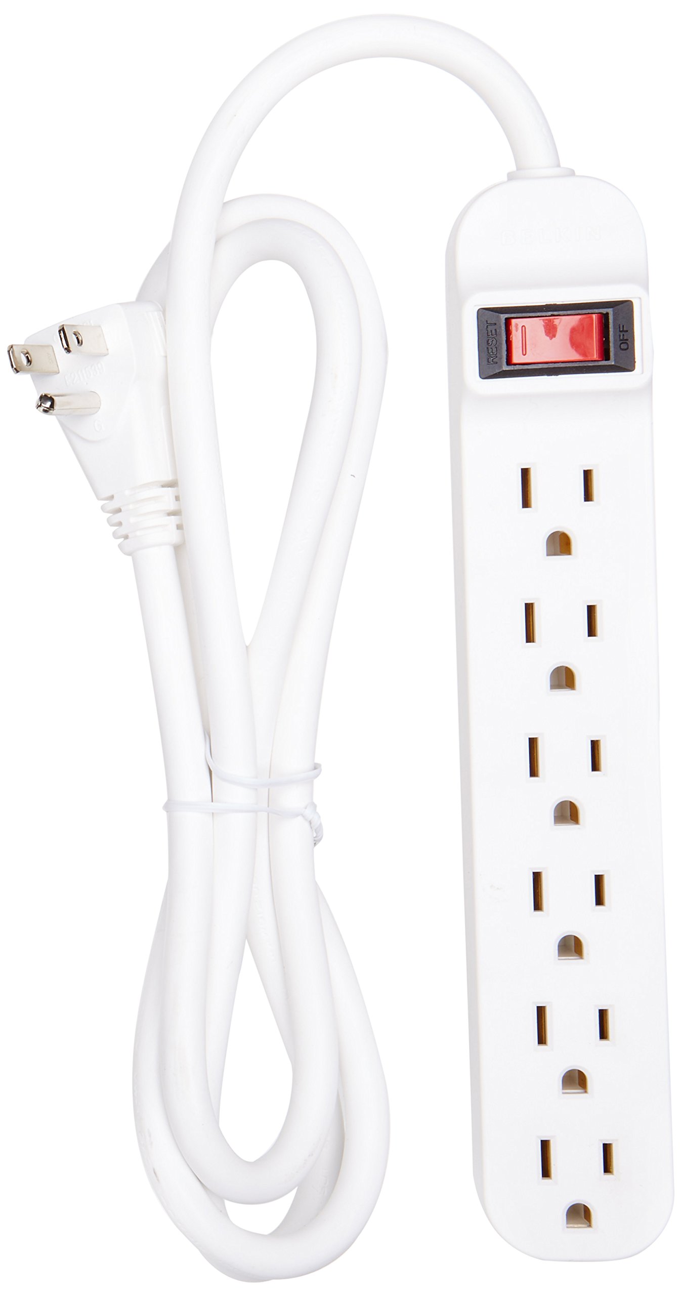 Belkin 6 Outlet Power Strip - 5 foot cord - White - 6 x AC Power - 5 ft Cord - 24 A Current - 125 V AC Voltage - 1875 W
