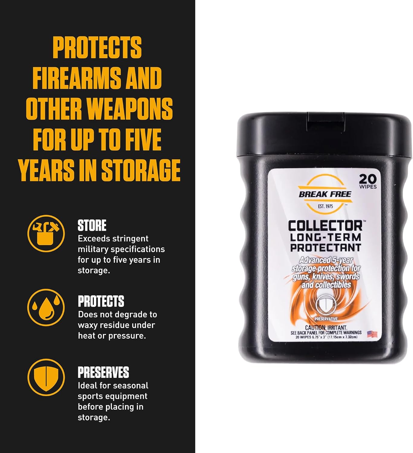 Break Free Collector Gun Cleaner Wipes, Long Term Protectant, Cloth Wipes, 20 Wipes