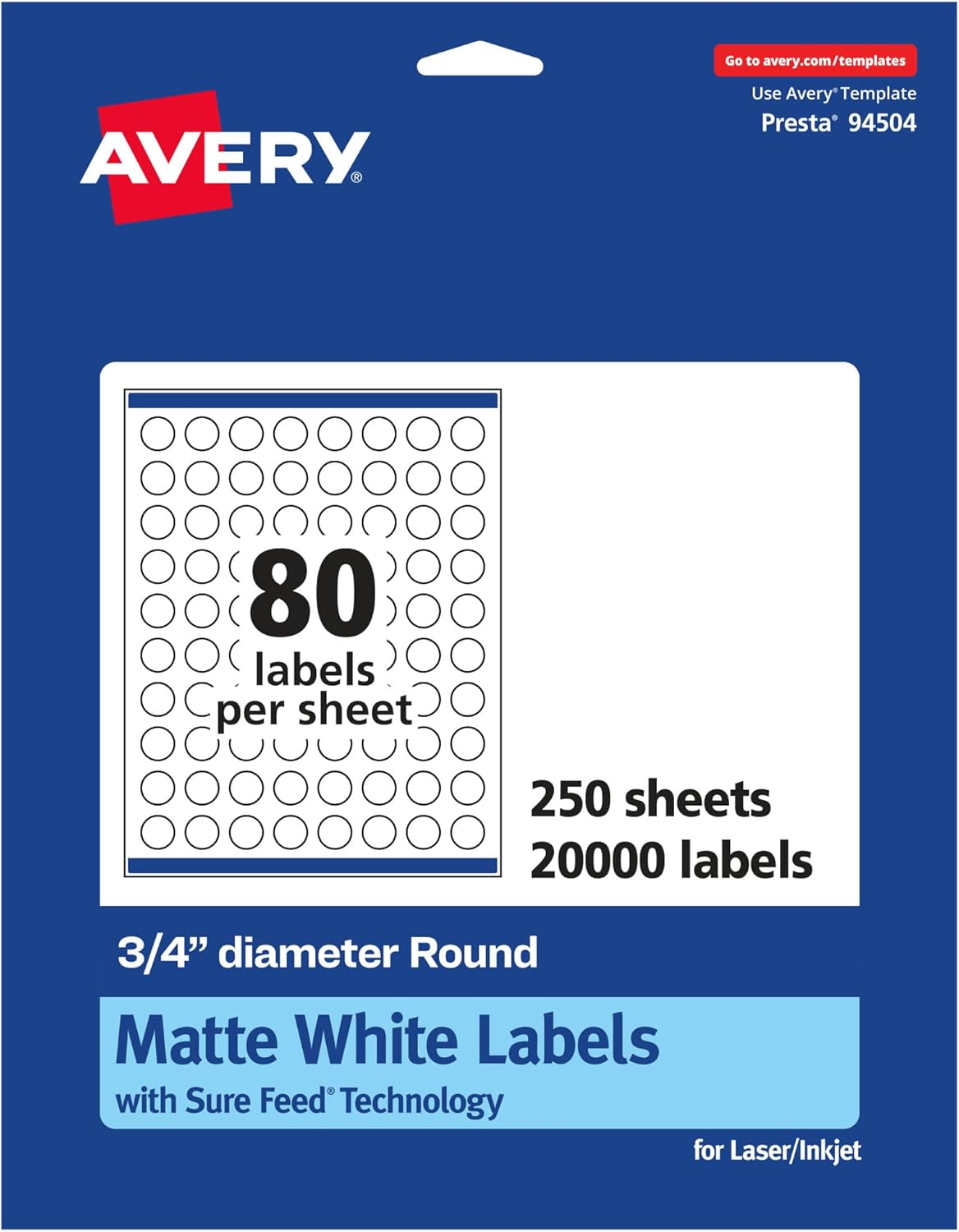 Avery Matte White Round Printable Labels - 3/4" - Sure Feed