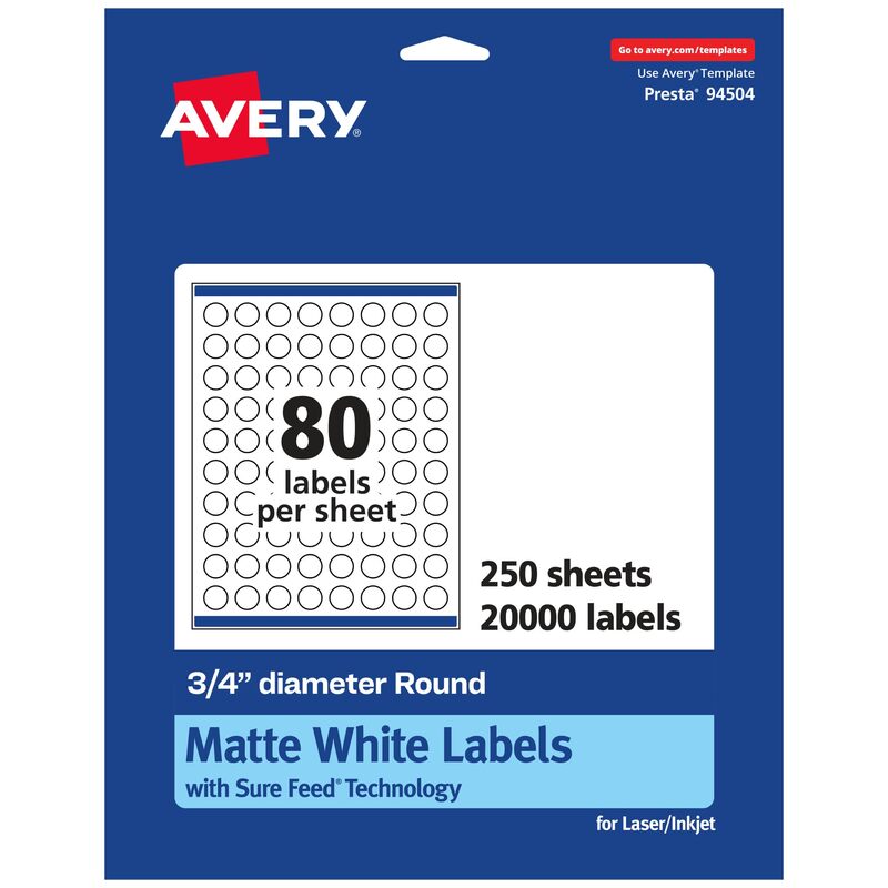 Avery Matte White Round Printable Labels - 3/4" - Sure Feed