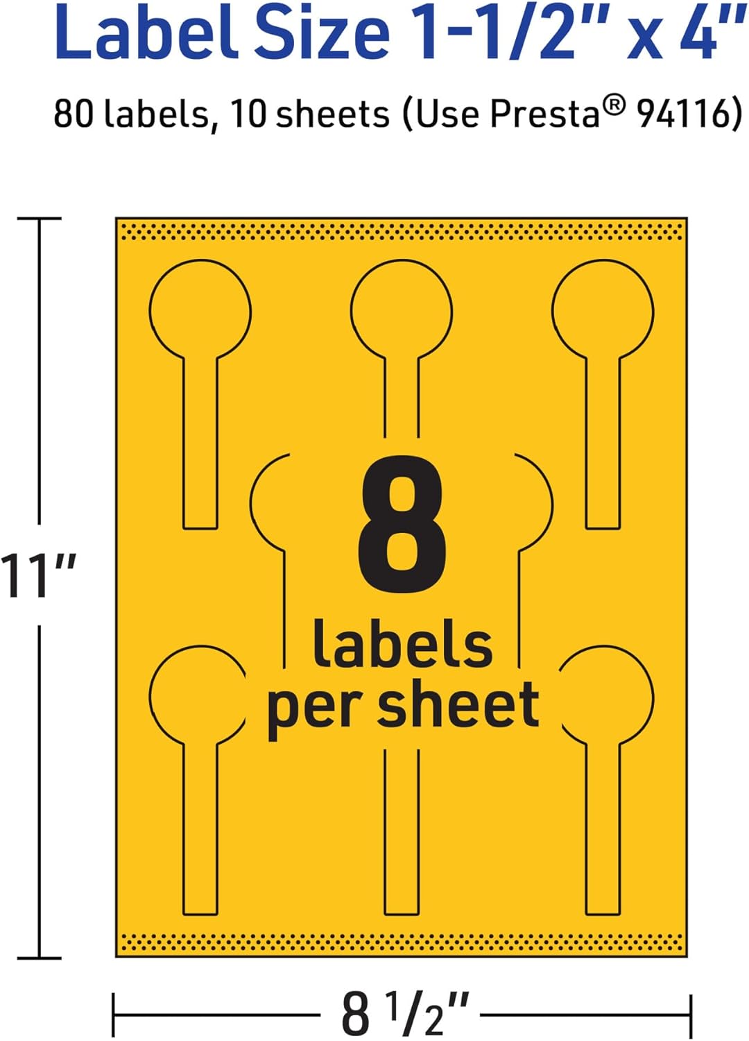 Avery Printable Lollipop Labels with Sure Feed Technology, 1.5" x 4", Bright Yellow