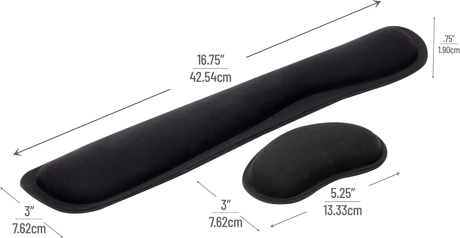 Mind Reader Ergonomic Keyboard and Mouse Wrist Rest Set, Gaming Accessory, Memory Foam, 16.75" L x 3" W x 0.75" H, 2 pcs