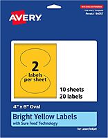 AVERY Printable Oval Labels, Sure Feed Technology, 4" x 6", Bright Yellow, Print-to-The-Edge, Laser/Inkjet