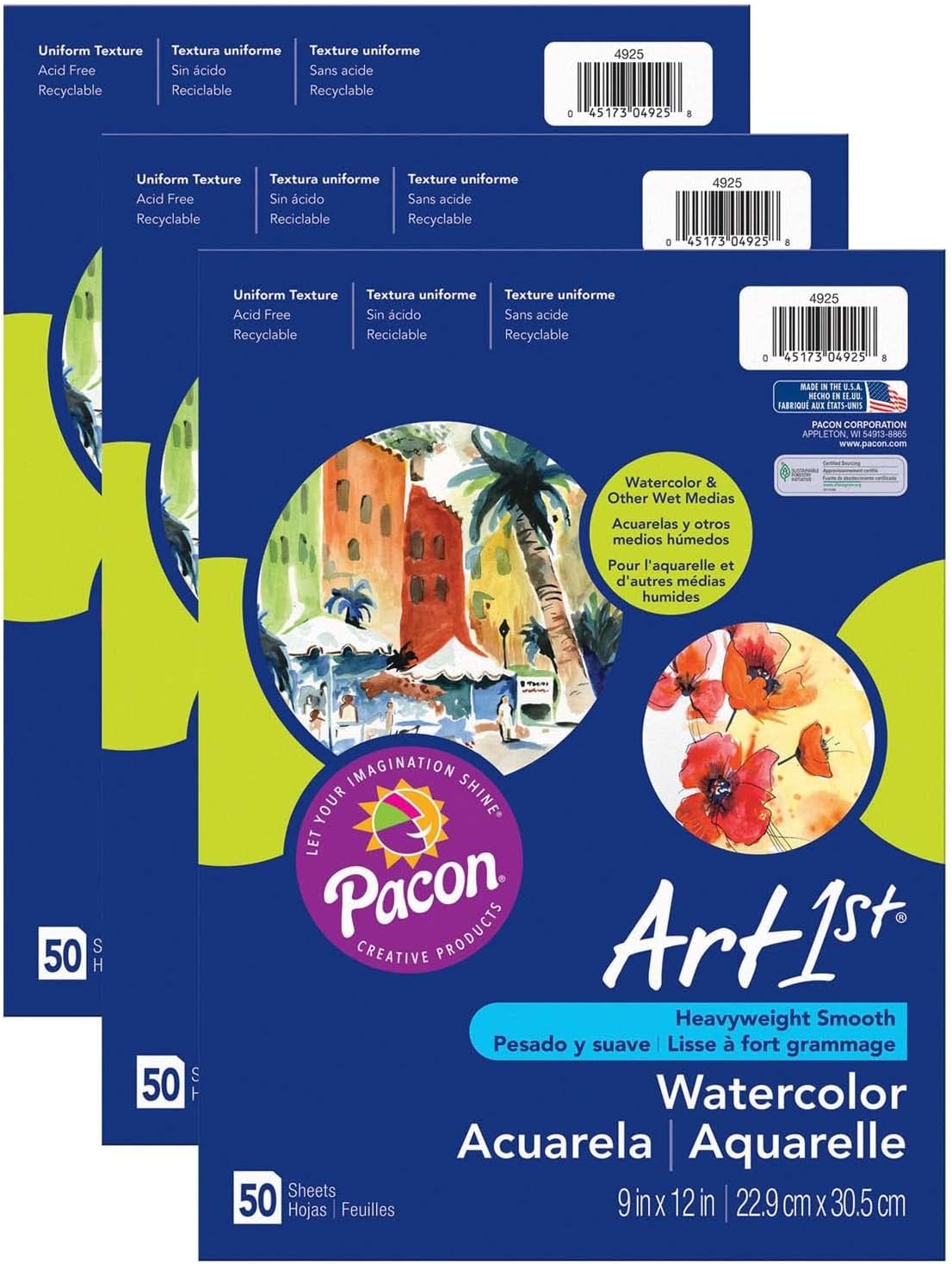Pacon UCREATE Watercolor Paper, 9 x 12 in, 90 lb — 3 Pack (150 Sheets) (PAC4925-3)