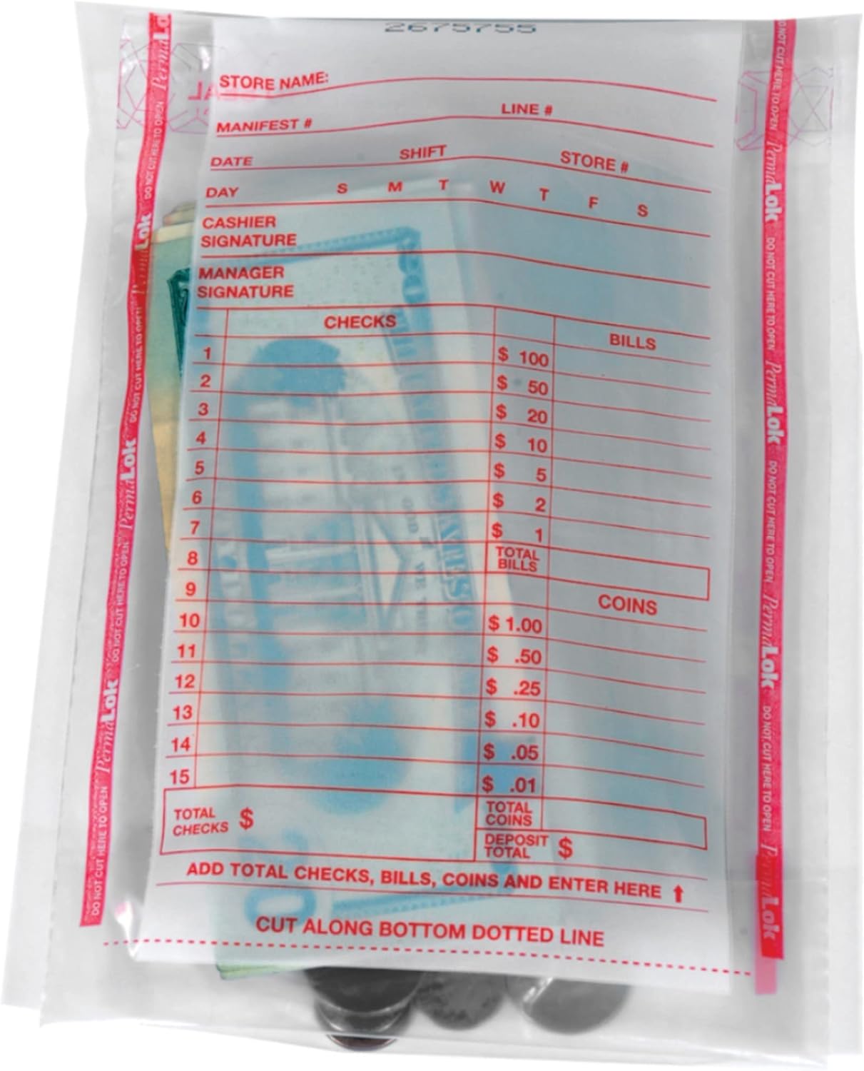 PermaLOK Till Bags, 5 3/4in x 8 3/4in, Clear, 3in Gusset, 1,000 Per Carton