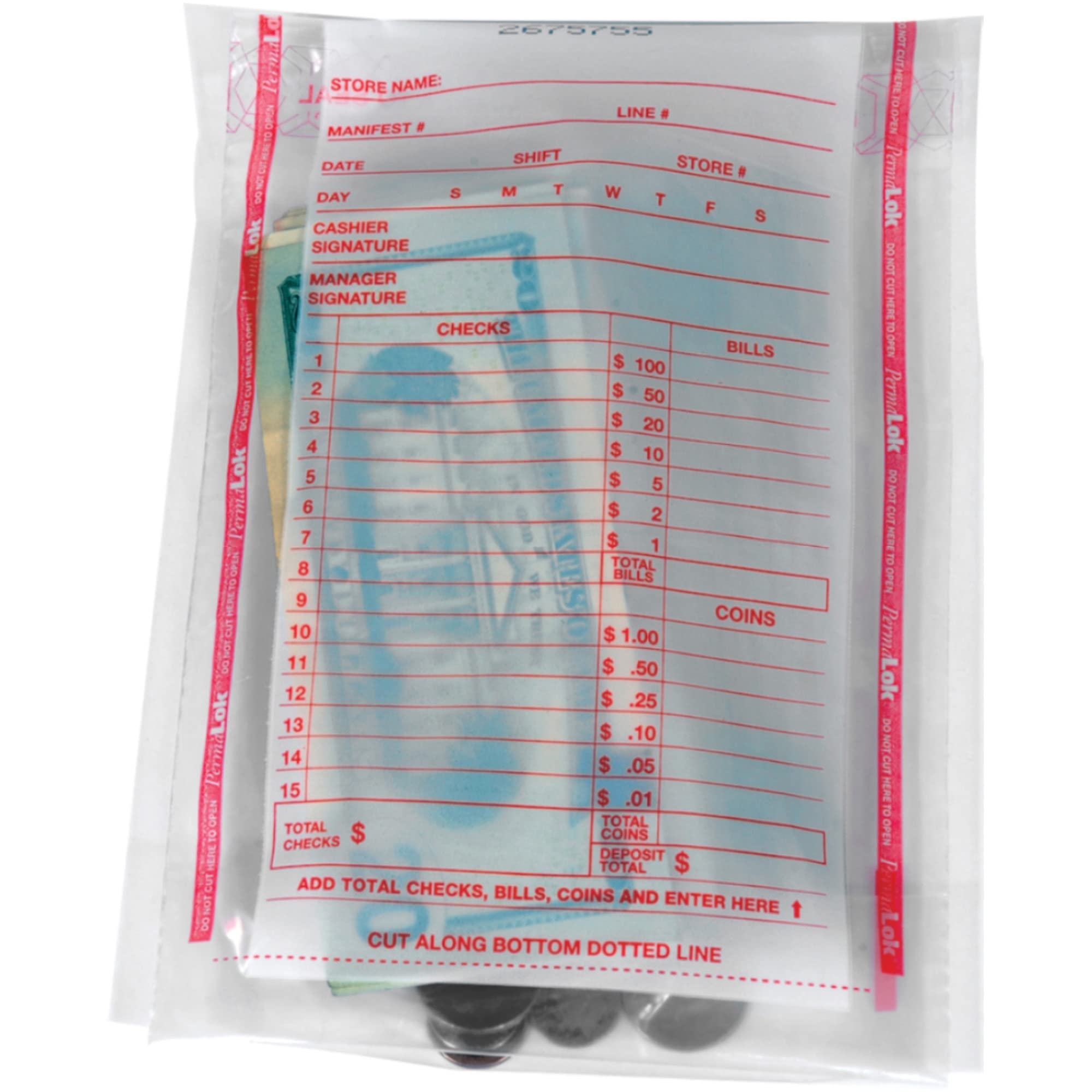 PermaLOK Till Bags, 5 3/4in x 8 3/4in, Clear, 3in Gusset, 1,000 Per Carton