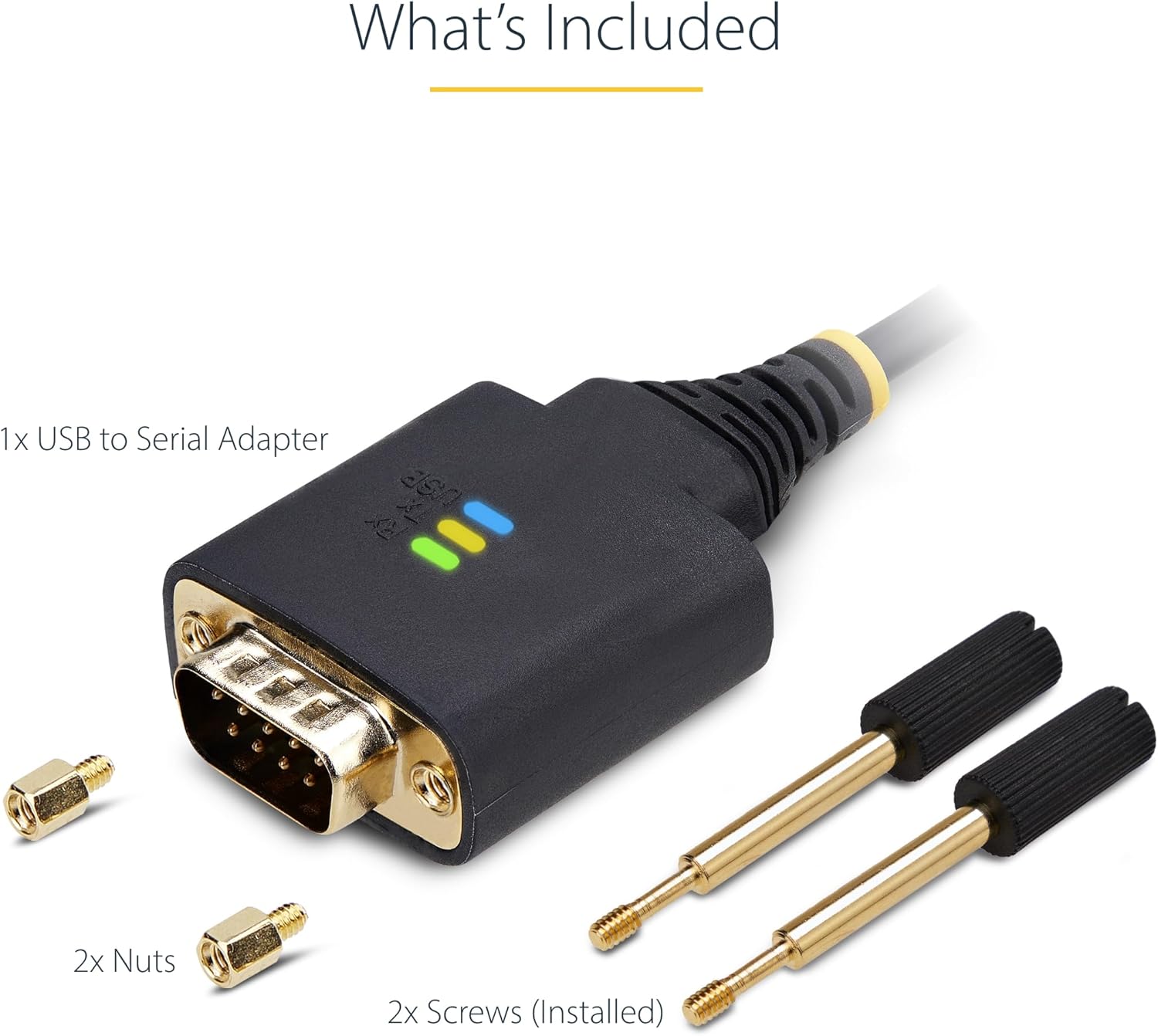 StarTech.com 3ft (1m) USB to Serial Adapter Cable, COM Retention, FTDI, USB-A to DB9 RS232, Interchangeable DB9 Screws/Nuts