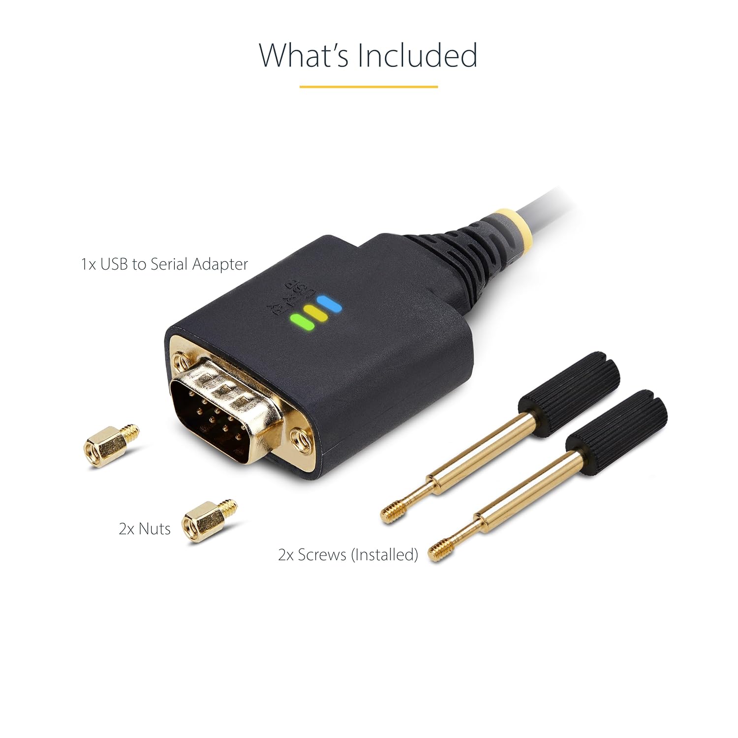 StarTech.com 6.6ft/2m USB to Serial Adapter Cable, COM Retention, FTDI, USB-A to DB9 RS232, Interchangeable DB9 Screws/Nuts