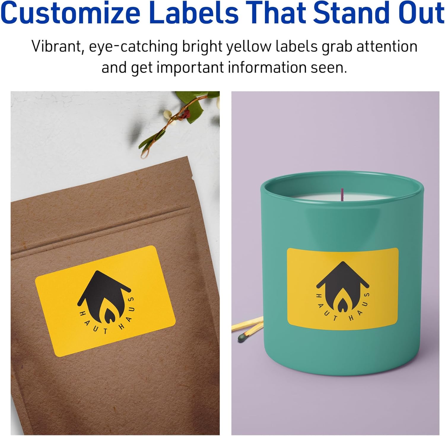 Avery Printable Rectangle Labels, Sure Feed Technology, 2" x 4", Bright Yellow Labels, Laser/Inkjet Printable, 100 Total