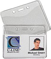C-LINE Heavy Duty Vinyl Badge Holders, Fits 2-3/8 x 3-3/8 in Cards, Clear, 100 per Pack