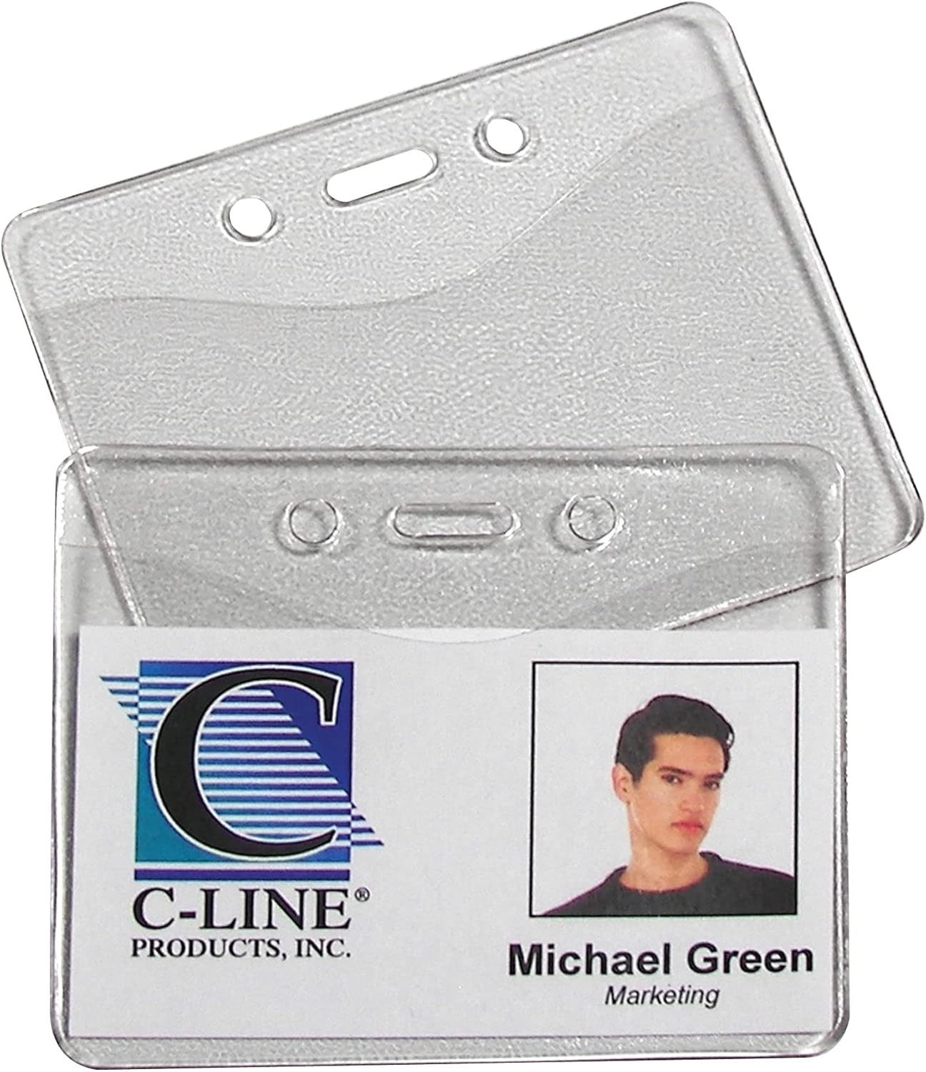 C-LINE Heavy Duty Vinyl Badge Holders, Fits 2-3/8 x 3-3/8 in Cards, Clear, 100 per Pack