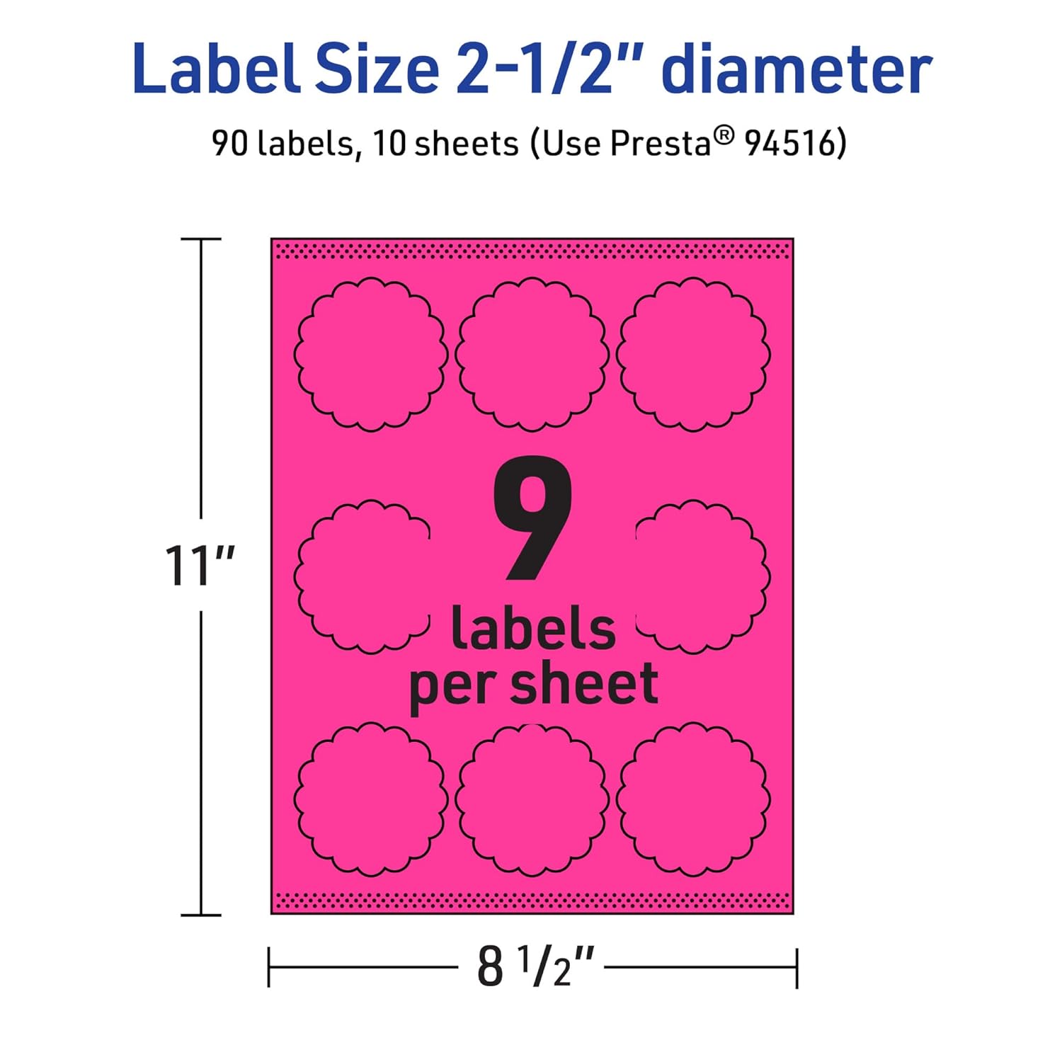 Avery Printable Round Scalloped Labels, Sure Feed Technology, 2-1/2" Diameter, Neon Magenta Labels, Print-to-The-Edge
