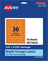 Avery Printable Rectangle Labels, Sure Feed Technology, 2/3" x 3-7/16", Bright Orange Labels, Laser/Inkjet Printable