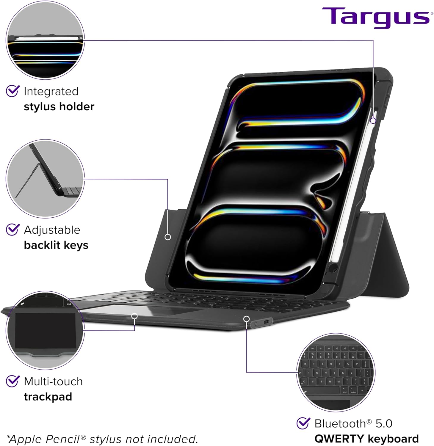 Targus VersaVu Bluetooth Keyboard Case for iPad Pro 11-inch (M4) – 360 Degree Rotation, Backlit Keys, Multi-Touch Trackpad