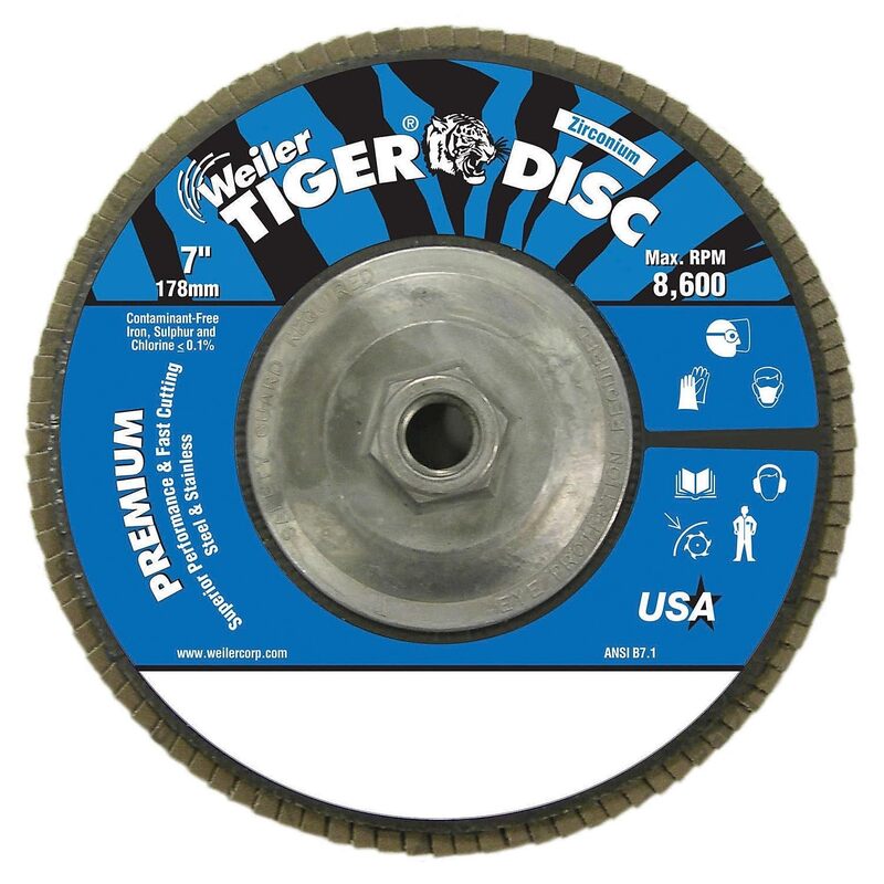 Weiler Tiger 7 in Type 29 Zirconia Alumina Flap Disc, Aluminum Backing
