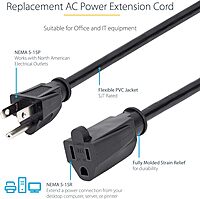StarTech.com Power Extension Cord NEMA 5-15R to NEMA 5-15P