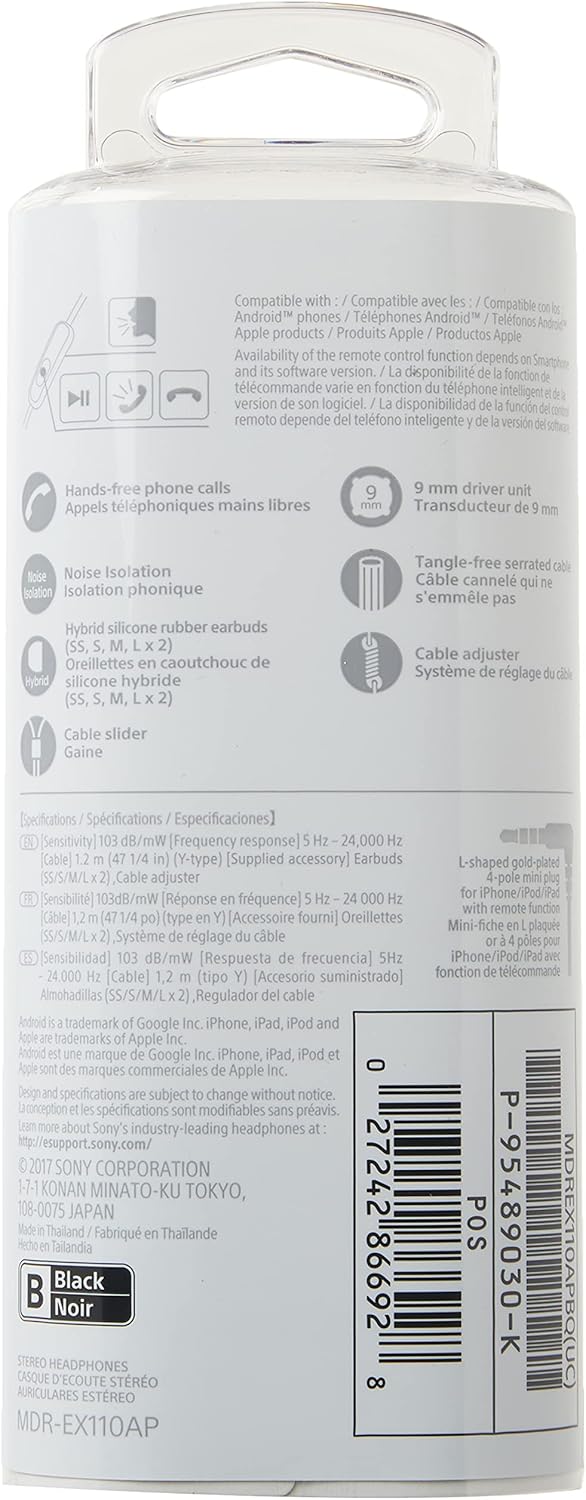 Sony EX Monitor In-Ear Headphones, Black, MDREX110AP/B