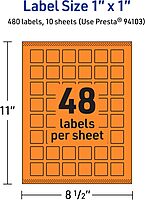 Avery Printable Square Labels, Sure Feed Technology, 1 in. x 1 in., Bright Orange, Print-to-The-Edge, Laser/Inkjet Printable