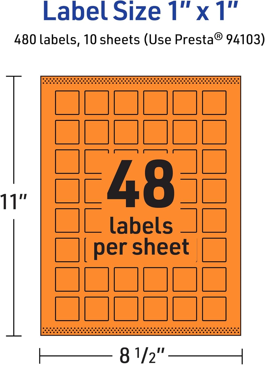 Avery Printable Square Labels, Sure Feed Technology, 1 in. x 1 in., Bright Orange, Print-to-The-Edge, Laser/Inkjet Printable
